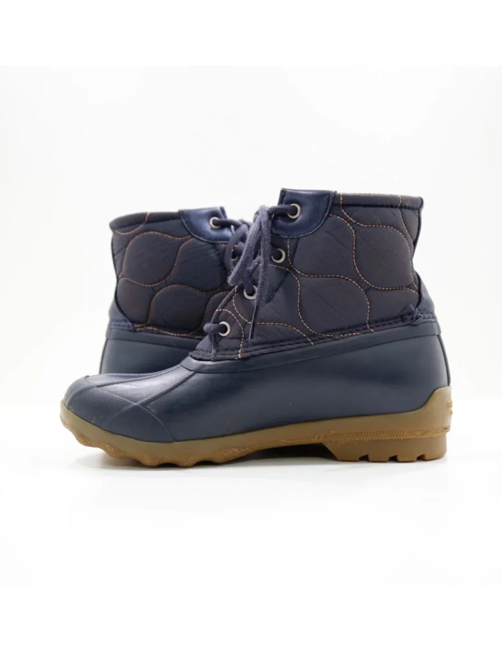 Sperry Port Blue Quilted Nylon & Rubber Waterproof Rain Boots - Girls' 3